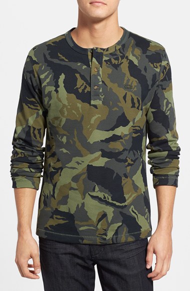 Camouflage Waffle Knit Thermal Henley
